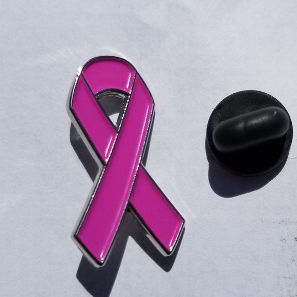 Breast Cancer Awareness Support Pin Pink Enamel Silver Tone Edging 1 Inch High - Picture 2 of 8